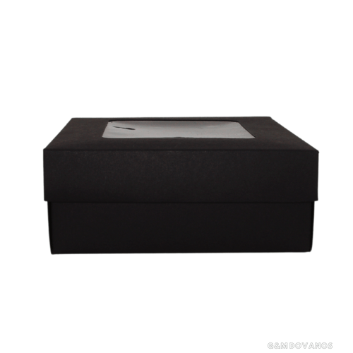 Kartoninė dovanų dėžutė su langeliu, 15,5x15,5x6,5 cm