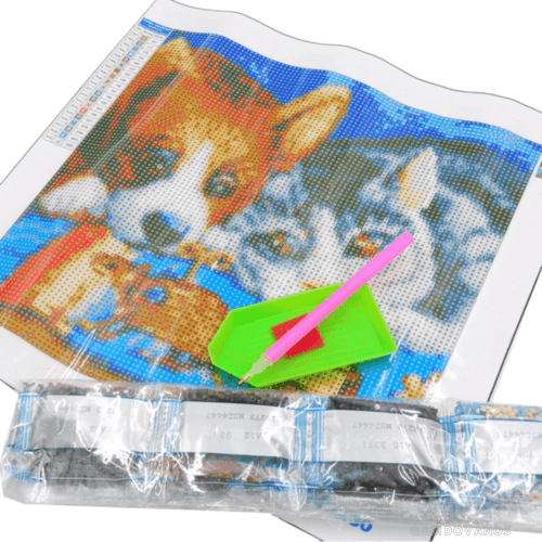 Deimantinės mozaikos rinkinys, 30x30cm, Kačiukas ir Šuniukas