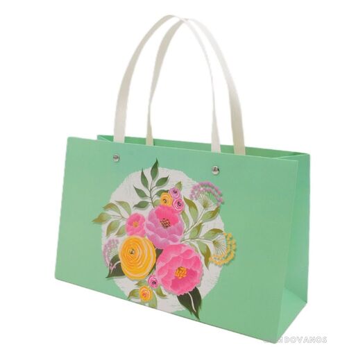 Dovanų maišelis su gėlėmis, 28x17x10 cm.