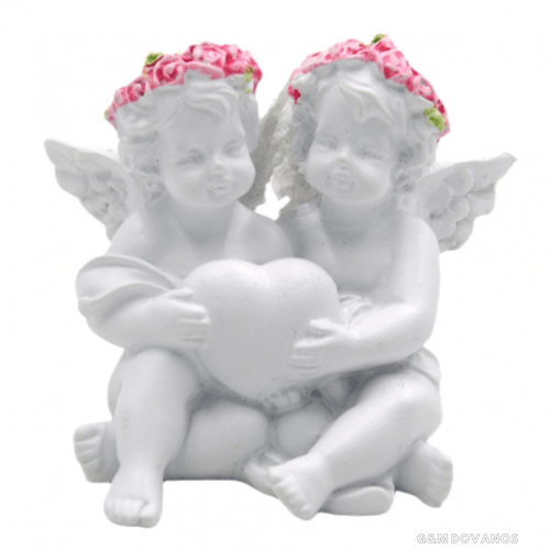 Keramikiniai du angeliukais su širdele, 7x6 cm.