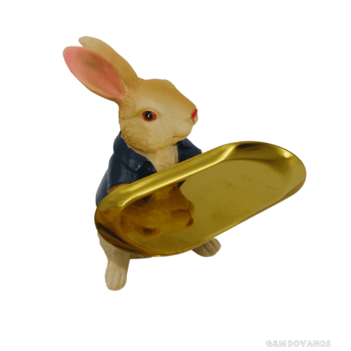 Keramikinis kiškis su auksine lėkštute, 20x18x17 cm