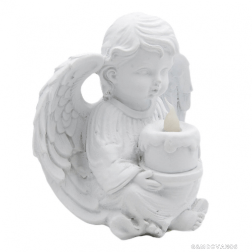 Šviečiantis keramikinis angeliukas su žvake, 12x13x8 cm