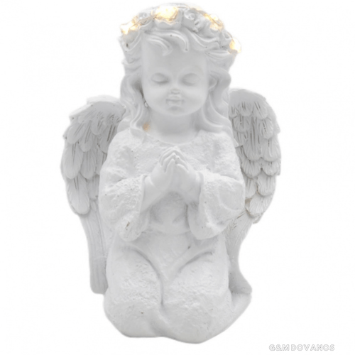 Keramikinis angelas su šviečiančiu vainikėliu, 17x12x8 cm