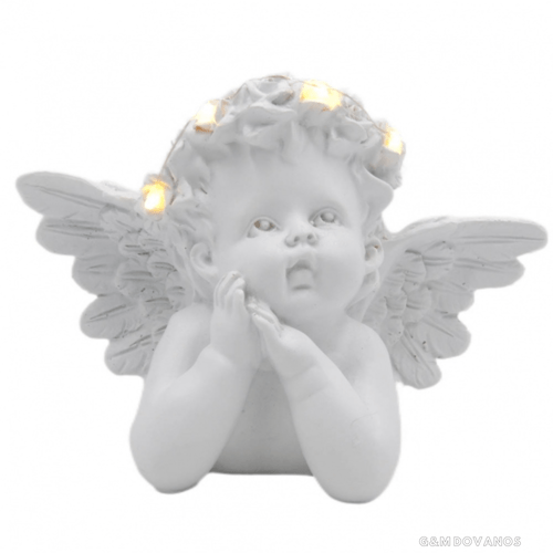 Keramikinis angelas su šviečiančiu vainikėliu, 18x13x9 cm