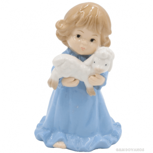 Porcelianinė statulėlė "Angeliukas su avyte", 15x10x9 cm