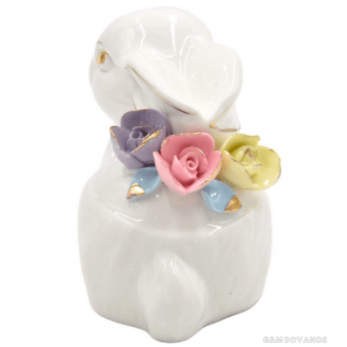 Porcelianinė statulėlė "Kiškis su gėlėmis"