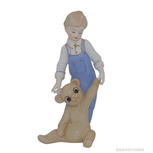 Keramikinė statulėlė Berniukas su meškiuku, 21x19x6 cm