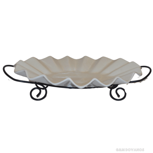 Porcelianinė lėkštė su metaliniu stovu